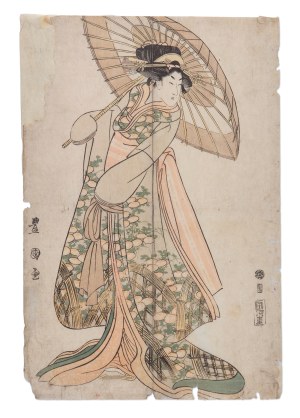 UTAGAWA TOYOKUNI 歌川 豊国 (JAPAN / JAPANESE 1769 - 1825) - Bijin with parasol