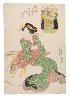 UTAGAWA KUNISADA 歌川 国貞 (JAPAN / JAPANESE 1786 - 1865) - Courtesan in a green kimono