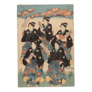 UTAGAWA KUNIYOSHI 歌川 国芳 (JAPAN / JAPANESE 1797 - 1861) - Five actors with posters
