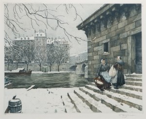 FRANTIŠEK TAVÍK ŠIMON (CZECH / BOHEMIAN 1877 - 1942) - By the Seine in winter