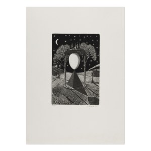 JINDŘICH PILEČEK (CZECH / BOHEMIAN 1944 - 2002) - An egg on the tip of a pyramid
