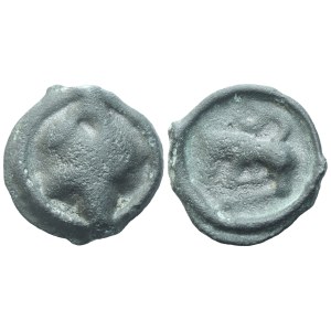 Gallia, Turons (Touraine region), 2nd-1st centuries BC, Potin With the Devilish Head; (2,07 g; 14,5 mm)