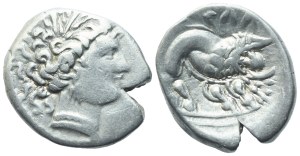 Gaul, Southern Insubres, Tetrobol (Imitating Massalia), 1st century BC; AR (2,92 g; 15,5 mm 3 h)