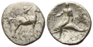 Calabria, Tarentum, Nomos, c. 302-280 BC; AR (7,48 g; 21,2 mm; 9 h)