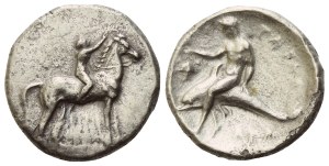 Calabria, Tarentum, Nomos, c. 302-280 BC; AR (7,38 g; 21,3 mm; 2 h)