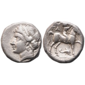 Calabria, Tarentum. Campano-Tarentine series. Circa 281-272 BC. AR Nomos (7,07 g; 19,2 mm; 9 h)