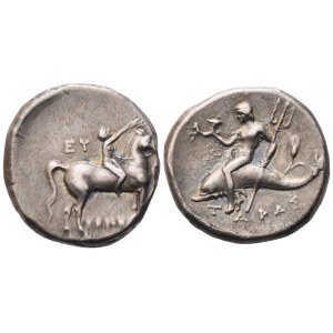 Calabria, Tarentum, Nomos, c. 272-240 BC; AR (6,46 g; 19,9 mm; 9 h)