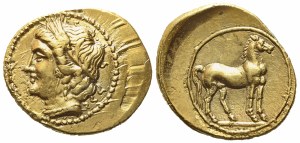 Bruttium, Punic Occupation, Quarter Shekel, c.220-210 BC; AV (1,85 g; 16,6 mm; 10 h)