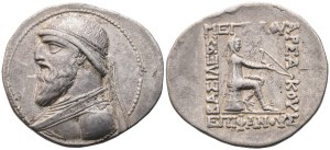 Kings of Parthia, Mithradates II (129-88), Tetradrachm, Seleucia on the Tigris; AR (16,03 g; 31,9 mm; 12 h)