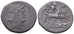 Anonymous, Quadrigatus, c. 225-212 BC; AR (6,56 g; 21,4 mm; 6 h)