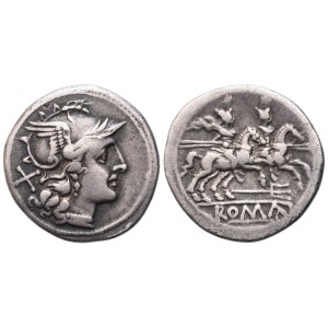 Anonymous, Denarius, Rome, 206-195 BC; AR (3,94 g; 19 mm; 9 h)