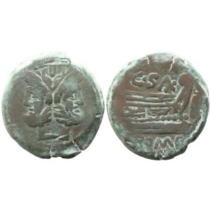 Cluvius Saxula, As, c. 169-158 BC; Æ (36,44 g; 32,6 mm; 6 h)