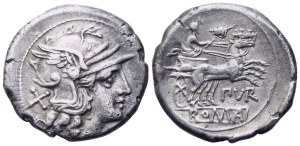 Furius Purpurio, Denarius, Rome, 169-158; AR (19,3 mm; 12 h)