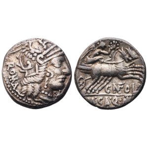 Cn. Fulvius, M. Calidius and Q. Metellus, Denarius, 117-116 BC; AR (3,96 g; 17,9 mm; 5 h)