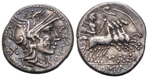 Q. Curtius and M. Silanus, Denarius, 116-115 BC; AR (3,92 g; 19 mm; 11 h)