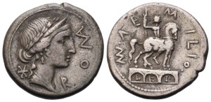 Mn. Aemilius Lepidus, Denarius, Rome, 114 or 113 BC; AR (3,88 g; 18,9 mm; 8 h)