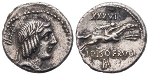 L. Calpurnius Piso Frugi, Denarius, Rome, 90 BC: AR (3,87 g; 18 mm; 6 h)