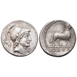 L. Rustius, denár, Rím, 74 pred Kr.; AR (3,94 g; 17,2 mm; 7 h)