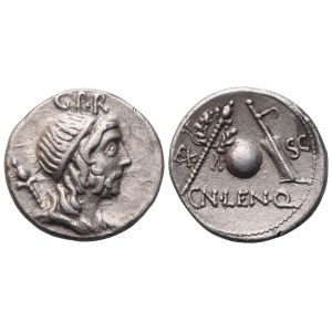 Cn. Cornelius Lentulus, denár, 76-75 pred Kr.; AR (3,97 g; 18,4 mm; 5 h)