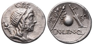 Cn. Cornelius Lentulus, Denarius, 76-75 BC; AR (3,97 g; 18,4 mm; 5 h)