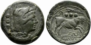 Anonymous, Quadrans, Sicily, ca. 214 BC; AE (g 14,03; mm 26; h 7)