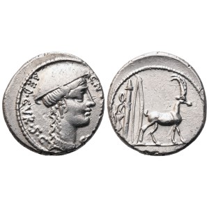 C. Plancius, denár, Rím, 55 pred Kr.; AR (3,89 g; 18 mm; 11 h)
