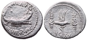 Mark Antony, Denarius, military mint moving with Mark Antony (Patrae?), 32-31 BC; AR (3,28 g; 18,2 mm; 6 h)