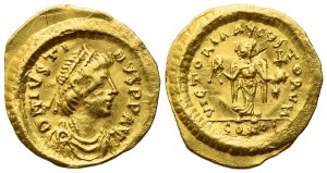Justin I (518-527), Tremissis, Constantinople; AV (1,48 g; 15 mm; 7 h)