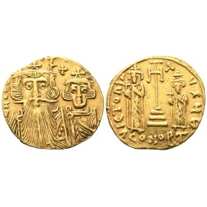 Constans II (641-668) with Constantine IV, Heraclius, and Tiberius, Solidus; Constantinople mint; AV (4,43 g; 19,5 mm; 6 h)