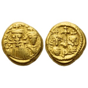 Constans II (641-668) with Constantine IV, Heraclius, and Tiberius, Solidus, Carthage; AV (4,35 g; 11,7 mm; 6 h)