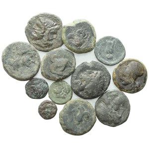 Lot of 12 Greek Æ coins to be catalogued. Lot sold as is, no returns.