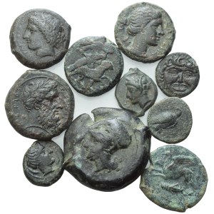 Lot of 10 Greek Æ coins to be catalogued. Lot to be sold as is, no returns.