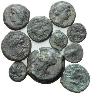 Lot of 10 Greek Æ coins to be catalogued. Lot to be sold as is, no returns.