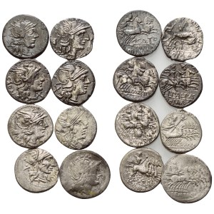 Lot of 8 Roman AR coins to be catalogued. Lot to be sold as is, no returns.