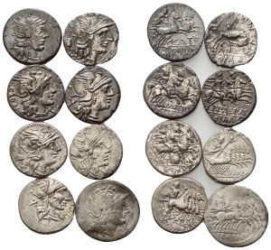 Lot of 8 Roman AR coins to be catalogued. Lot to be sold as is, no returns.