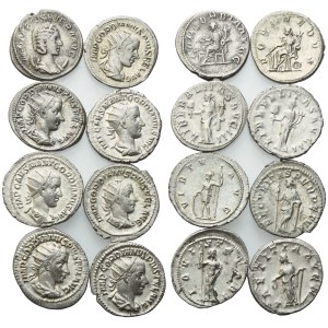 Lot of 8 Roman AR coins to be catalogued. Lot to be sold as is, no returns.