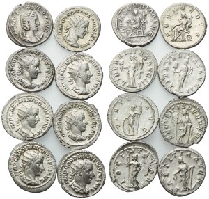 Lot of 8 Roman AR coins to be catalogued. Lot to be sold as is, no returns.