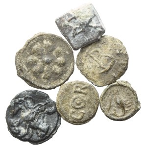 Lot of 6 lead tesserae. Lot to be sold as is, no returns.
