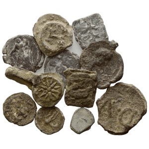 Lot of 11 lead tesserae. Lot to be sold as is, no returns.