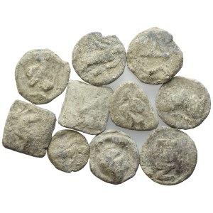 Lot of 10 lead tesserae. To be sold as is, no returns.