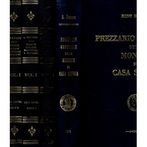SIMONETTI Luigi - Monete italiane medioevali e moderne. Casa Savoia. 3 volumi completo. +1 volume del Prezzario del BARZAN Ravenna, 1967\69. Pp.483, + ill. pp. 389, + ill. pp. 437, + ill. Legatur