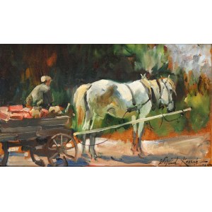 Wojciech Kossak (1856-1942), Postroj s bílým koněm, 1932