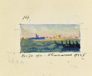 Soter August JAXA-MAŁACHOWSKI (1867-1952), Landscape with boats and view of town, 1931