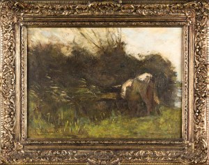 Roman KOCHANOWSKI (1857-1945),, Landscape with a cow, late 19th century.