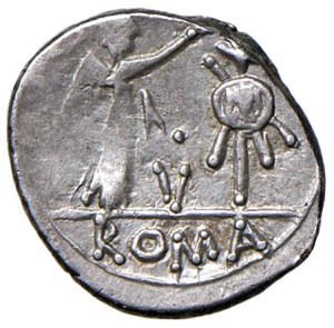 Roman coins Republic - Anonymous - Quinarius (81 B.C.) Laureate head of Apo...