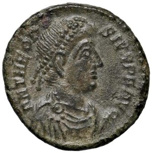 Roman coins Empire - Theodosius (379-395) AE 4 (Siscia) Diademed bust in...