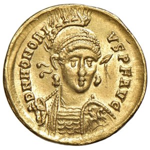Roman coins Empire - Onorio (393-423) Solido (Costantinopoli) Busto elm...