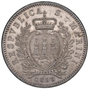 Italian coins - SAN MARINO 5 Lire 1898 - Gig. 17 AG (g 25.00) Mark...