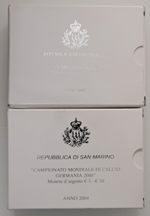 Italian coins - SAN MARINO 10 and 5 Euro 2004 Football Championship G...
