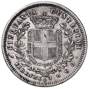 Savoy Coins - Victor Emmanuel II King Elect (1859-1861) 50 Cent...